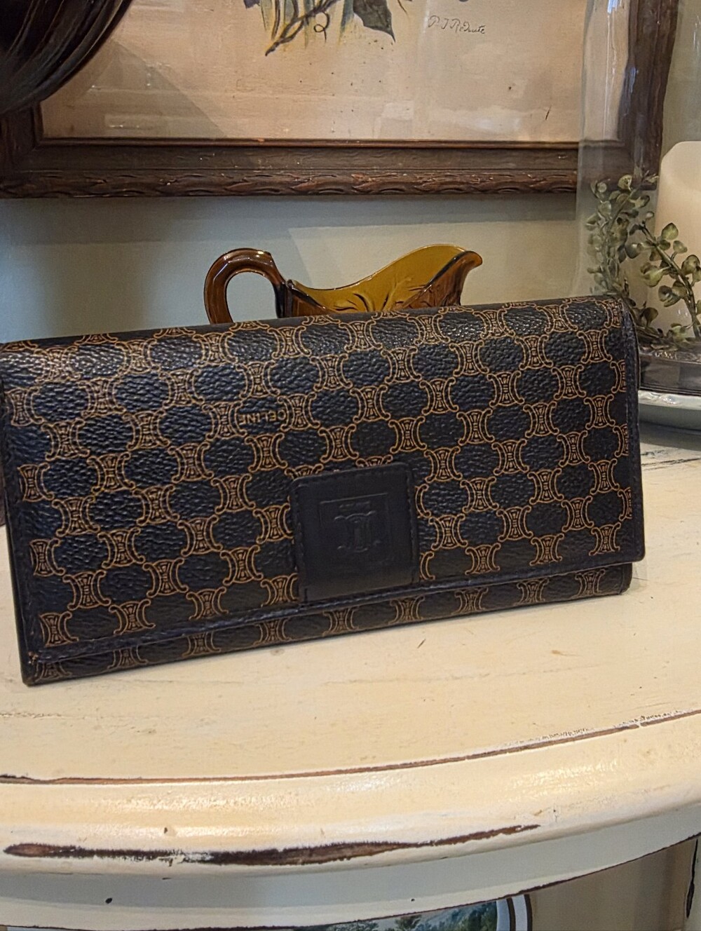 Vintage Celine Macadam Leather Kisslock Wallet